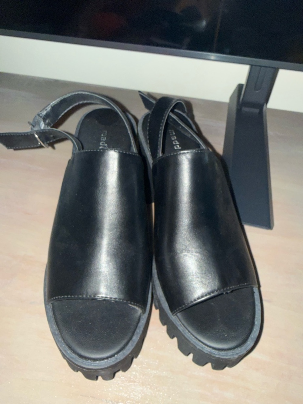 Madden Girl Black Women's Chunky Open-Toe Slingback Heels - Picture 2 of 3